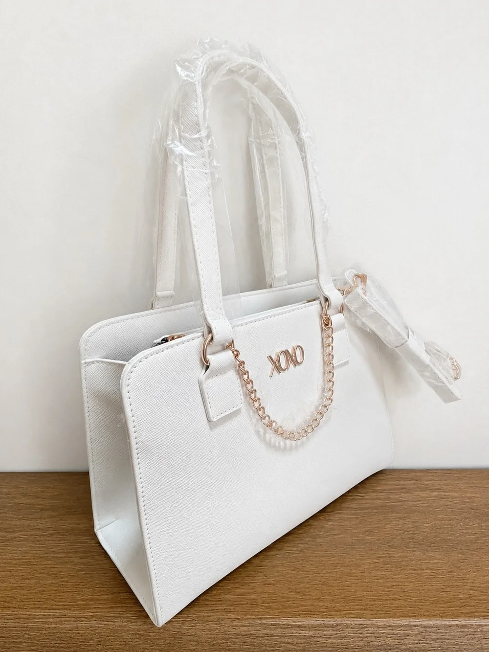 XOXO White Chain-Accent Satchel Bag
